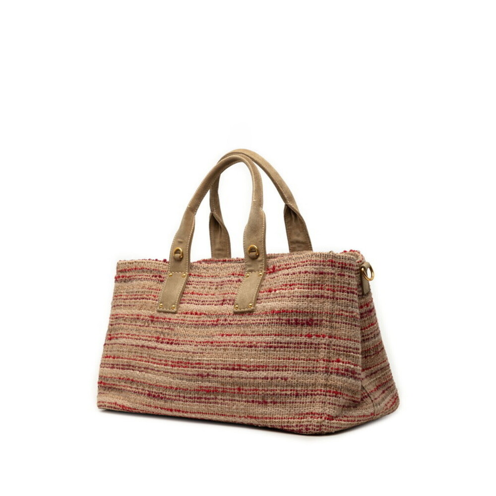 Prada Triangle Logo Plate Canapa Tote Bag 2-Way Shoulder BN2042 Beige Red Mul... - Picture 2 of 6